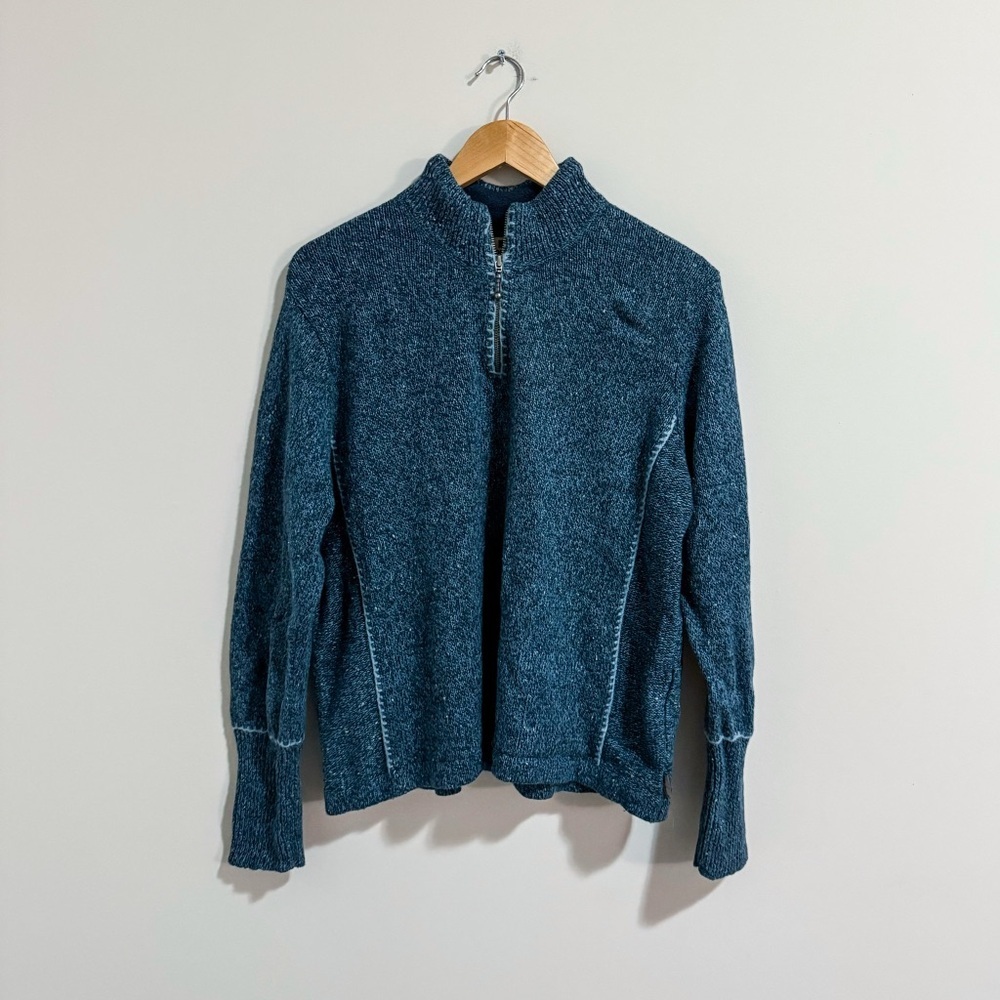 3/$20⚡️ Woolrich Blue Knit Embroidered Quarterzip Long Sleeve Sweater Sweatshirt